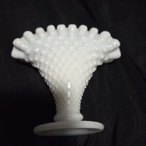 Fenton White Hobnail Glass Fan Vase